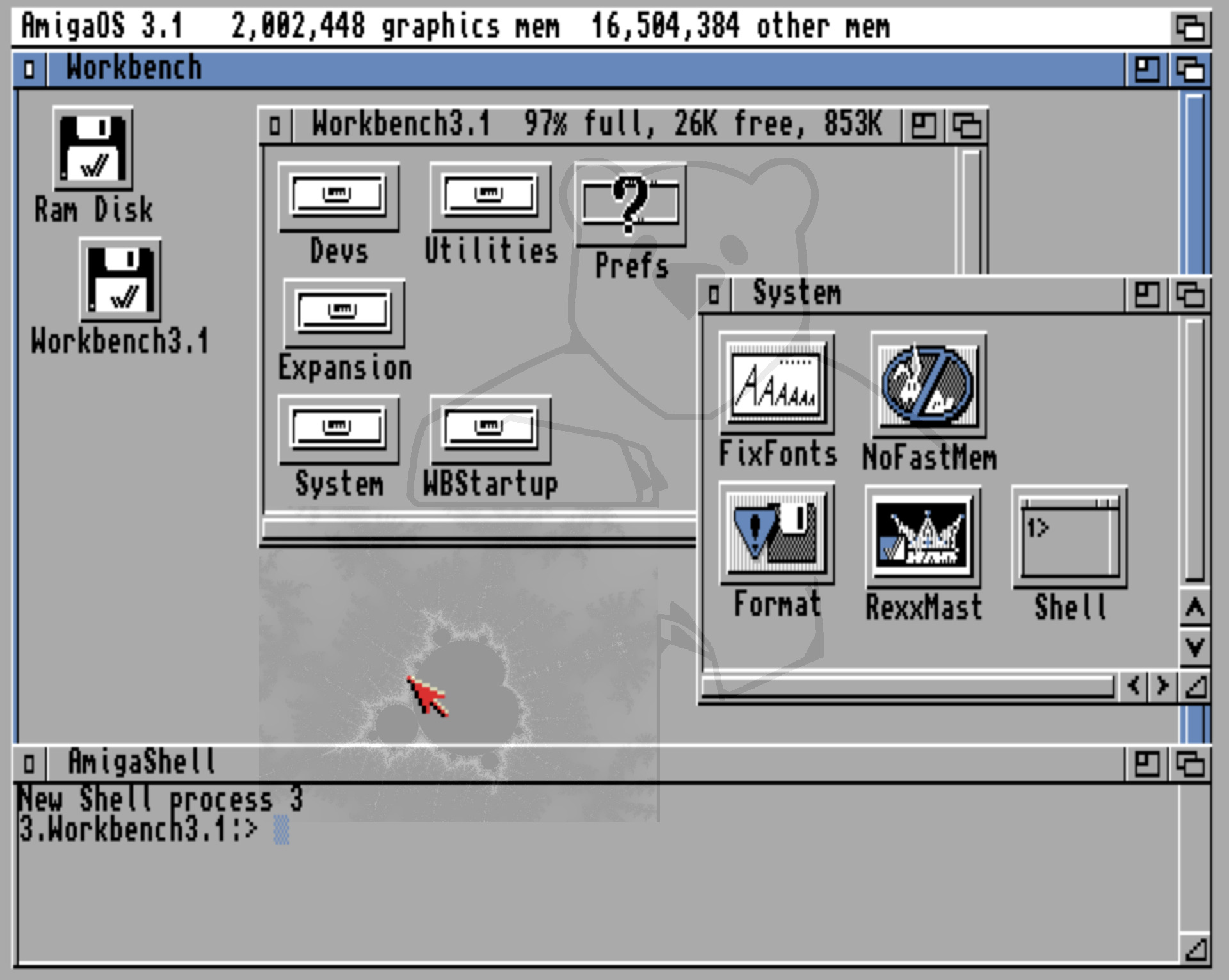 Aussehen Amiga Kickstart 3.1 mit der Workbench 3.1